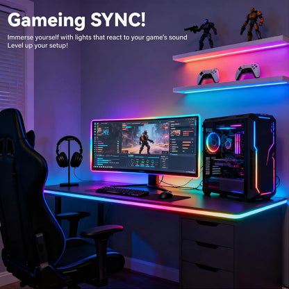 AI Voice Activated Under Bed Lights Strip,Indoor Kids Bedroom Night Lights RGBW, No App/Wifi Required, Dimmable Color Changing Strong Adhesive, Music Sync USB Powered 16.4ft for Kitchen Cabinet