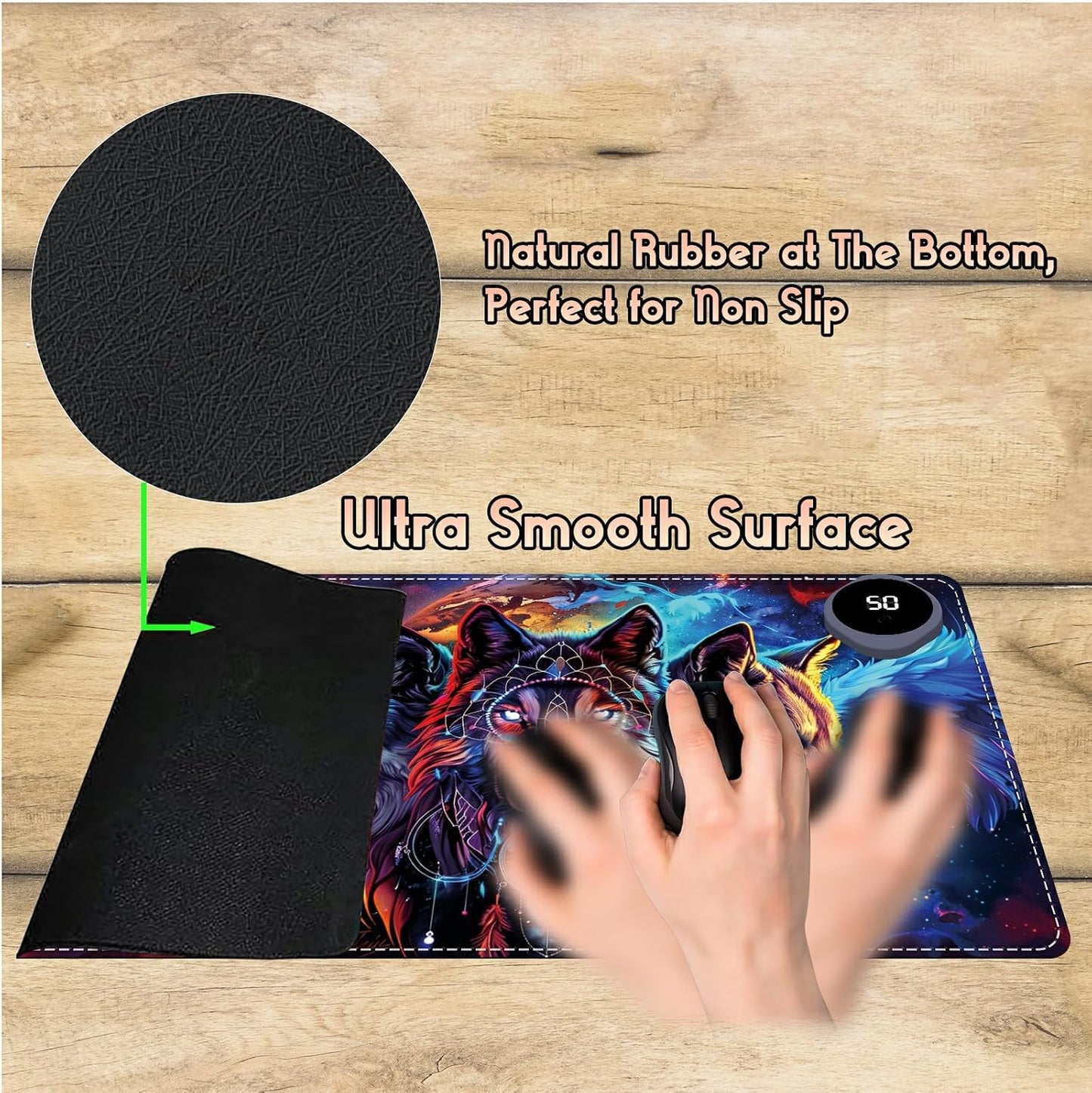Heated Desk Pad Heated Large Mouse Pad, Electric Quickly Warm Desk Mat with 3 Levels Heating 3 Hours Auto Shut-Off, 31.5" x 13" Warm Gaming Mousepad Hand Foot Warmer, Baby Elephant
