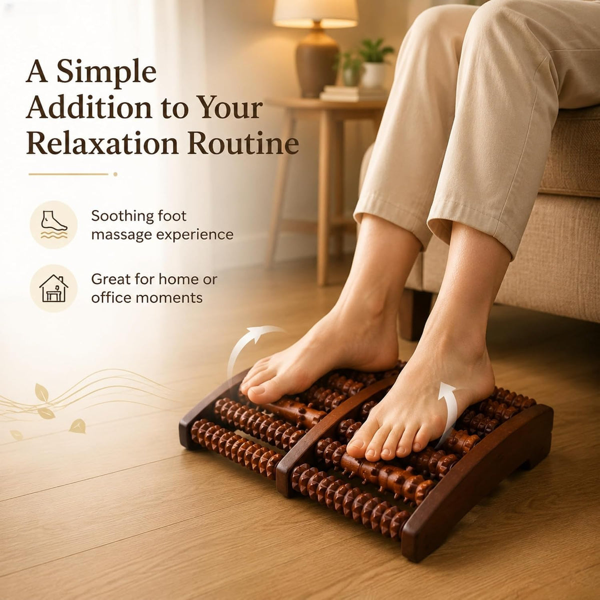 Wooden Foot Massager for Plantar Fasciitis Relief, Ergonomic Foot Roller for Muscle Relaxation, Circulation & Acupressure, Sturdy Wood Frame Massage Roller 10.63 x 7.48 x 1.57 in (Style 2)