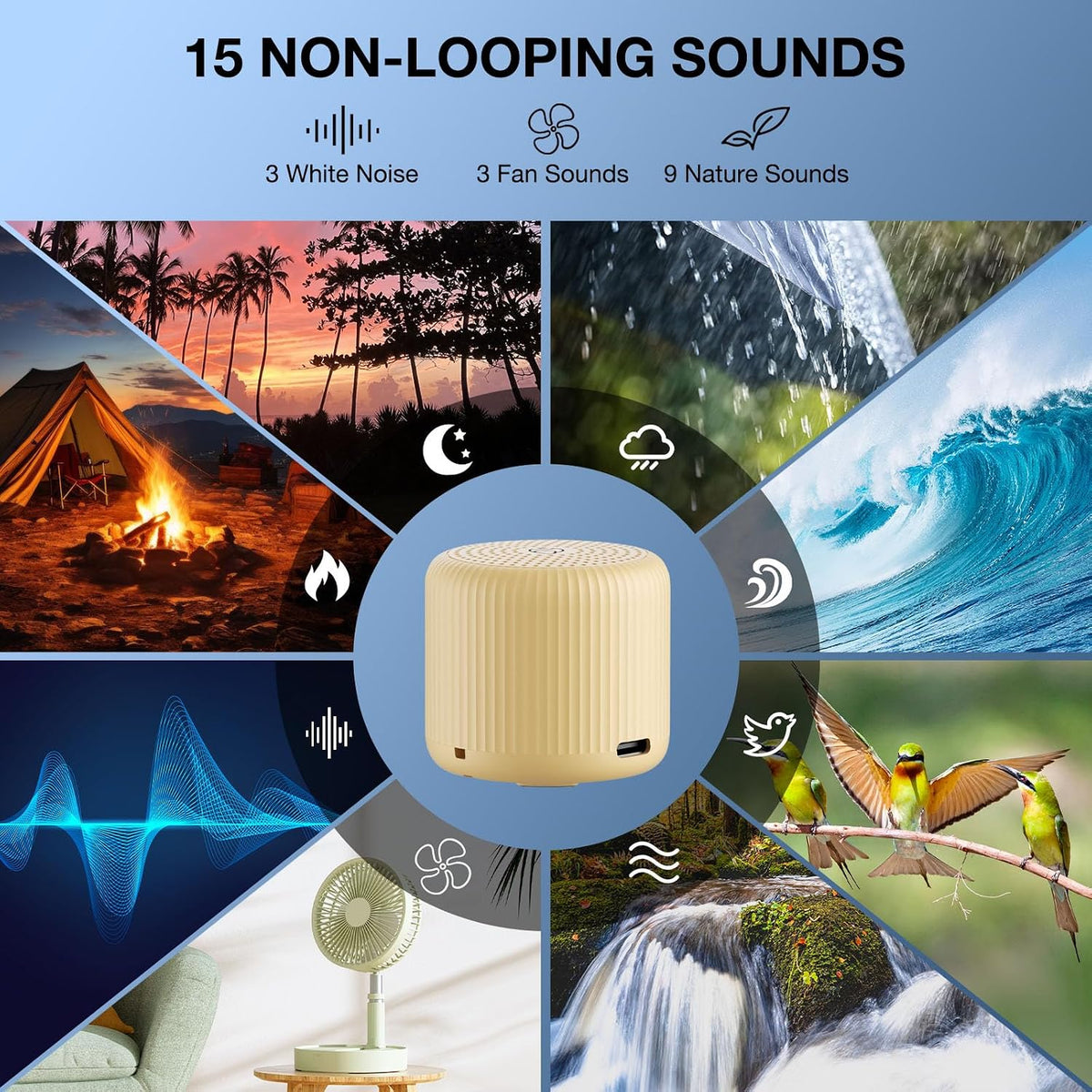 Portable Sound Machine for Baby Adults,LEICEX Travel Sound Machine,15 Non-Looping Sound Timer and Memory Play, Mini White Noise Machine for Sleeping Office Privacy Travel Gift