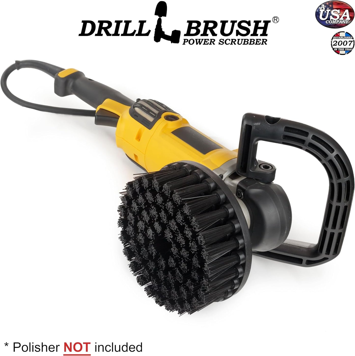 7in Boat Brush Variable Speed Polisher Attachment - Medium Yellow Bristles | Bathroom Accessories - Cleaning Supplies - Deck Scrub Brush - 5/8 x 11 Threaded Hub - Tile - Shower Cleaner - Flooring