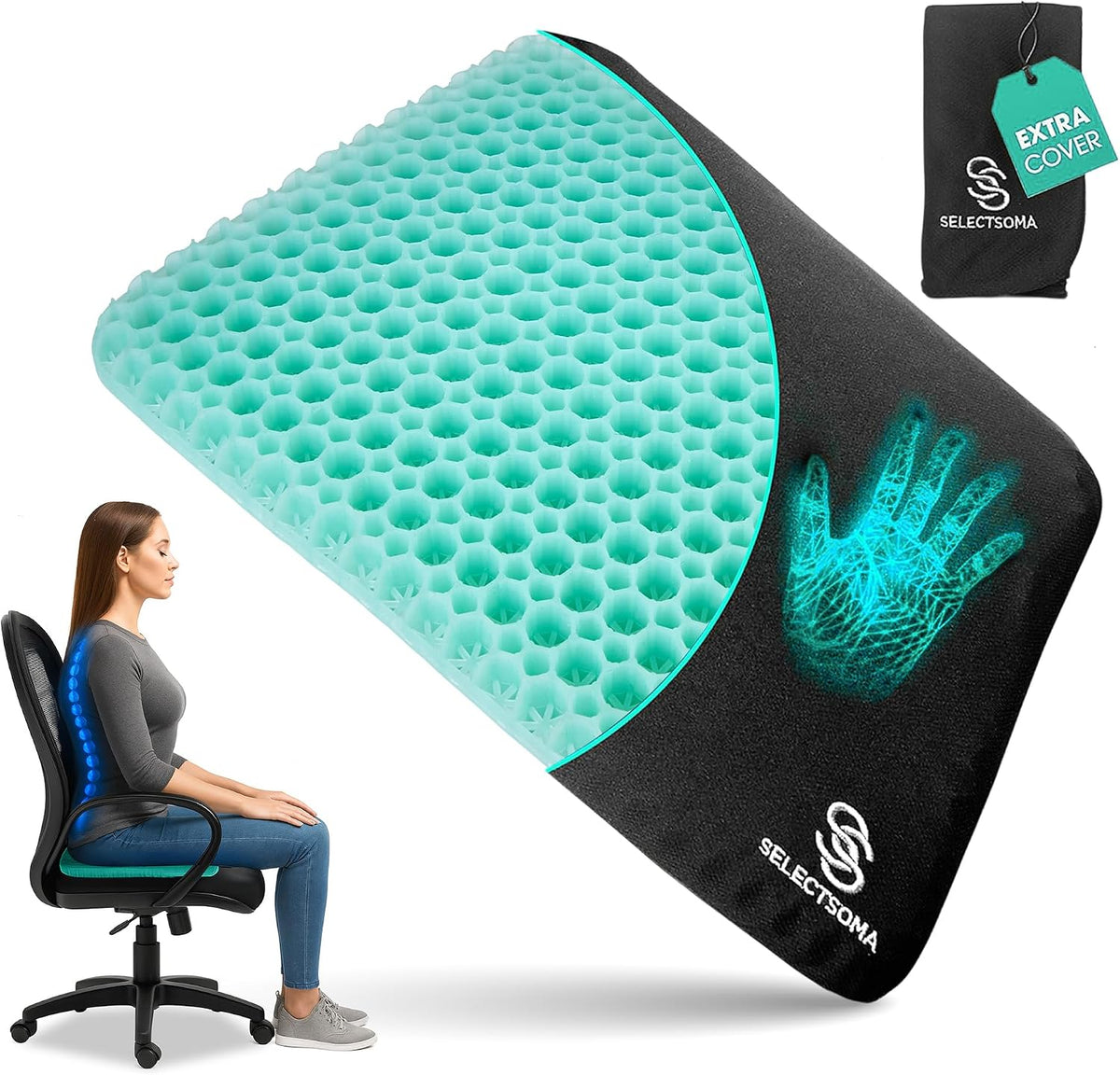 Gel Seat Cushion for Long Sitting, Pressure Relief for Tailbone and Back