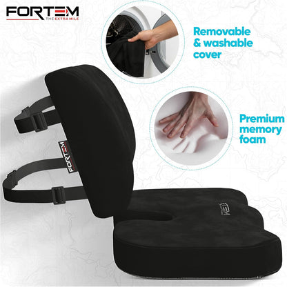 FORTEM Seat Cushion, Office Chair Cushion, Lumbar Support Pillow for Office Chair, Memory Foam Car Seat Cushions, Sciatica Coccyx Tailbone Pain Relief, Cushions for Back Support, Washable, Non Slip