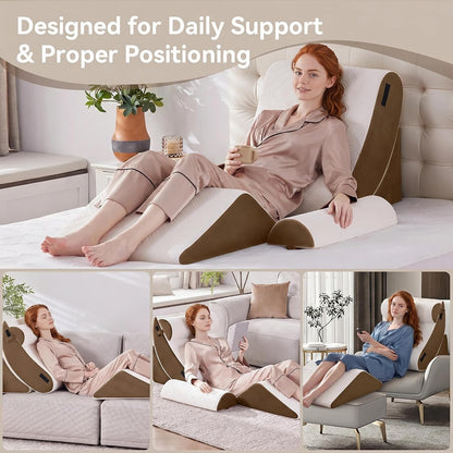 5PCS Wedge Pillow Set for After Surgery,Bed Pillow for Sleeping | Memory Foam Orthopedic Back Pillow for Pain Relief and Acid Reflux, Adjustable Sitting Up for Bed Post Surgery Pillow Green