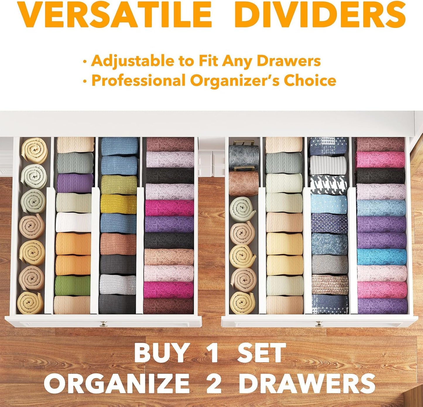 SpaceAid Bamboo Dresser Drawer Dividers 6 Pack, 4.65“ High Adjustable 12.5“-17” Drawer Organizers, Expandable Organization for Clothing, Clothes, Dressers, Natural