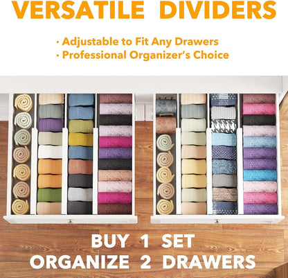 SpaceAid Bamboo Dresser Drawer Dividers 6 Pack, 4.65“ High Adjustable 12.5“-17” Drawer Organizers, Expandable Organization for Clothing, Clothes, Dressers, Natural