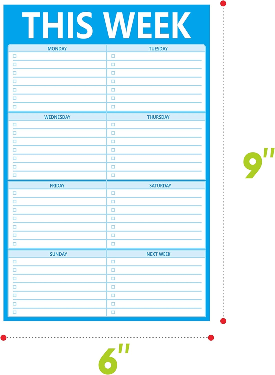 90 Pages Weekly Planner List Note Pad to Do List with Magnet Mountings for Fridge Locker (6" x 9")