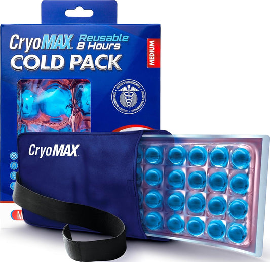 Cryo-Max Cold Pack, 8 Hour Reusable Cold Therapy Ice Pack for Elbows, Knees, Neck + More, Medium, 6" x 12" (1 Count)