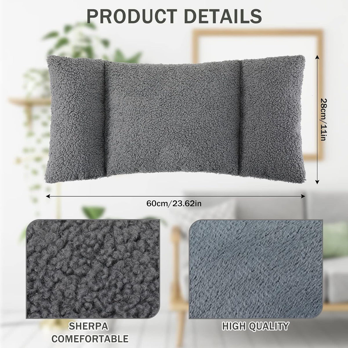 Queekay Fleece Lumbar Support Pillow 3 Section for Office Chair, Black