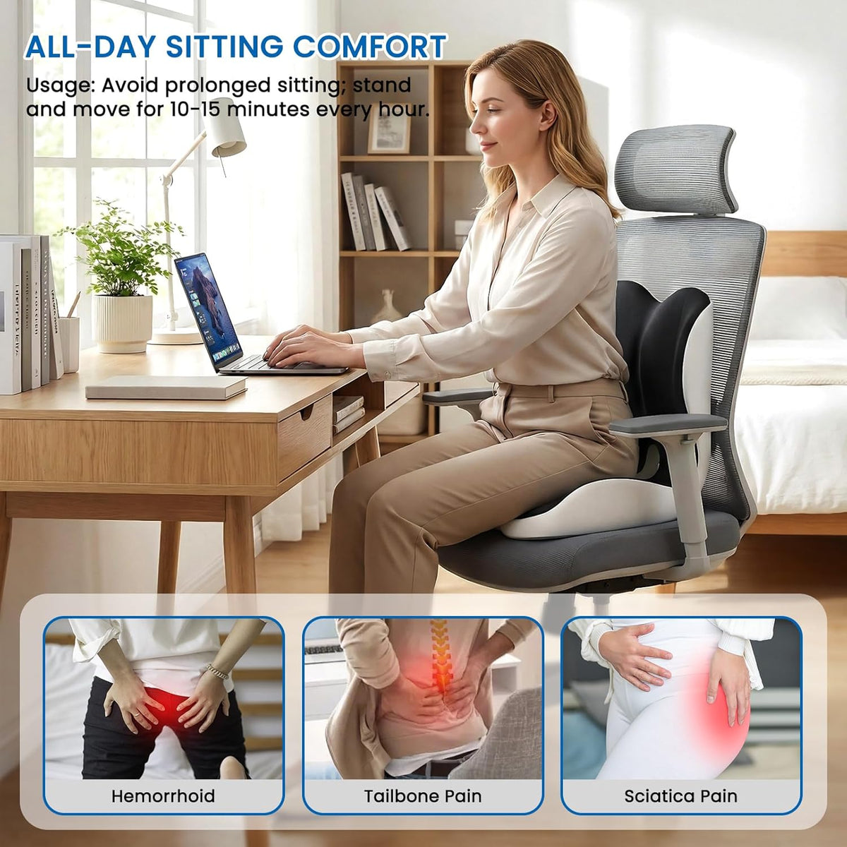 Car Seat Cushion Reducing Sciatica Pressure, Back & Tailbone Comfort