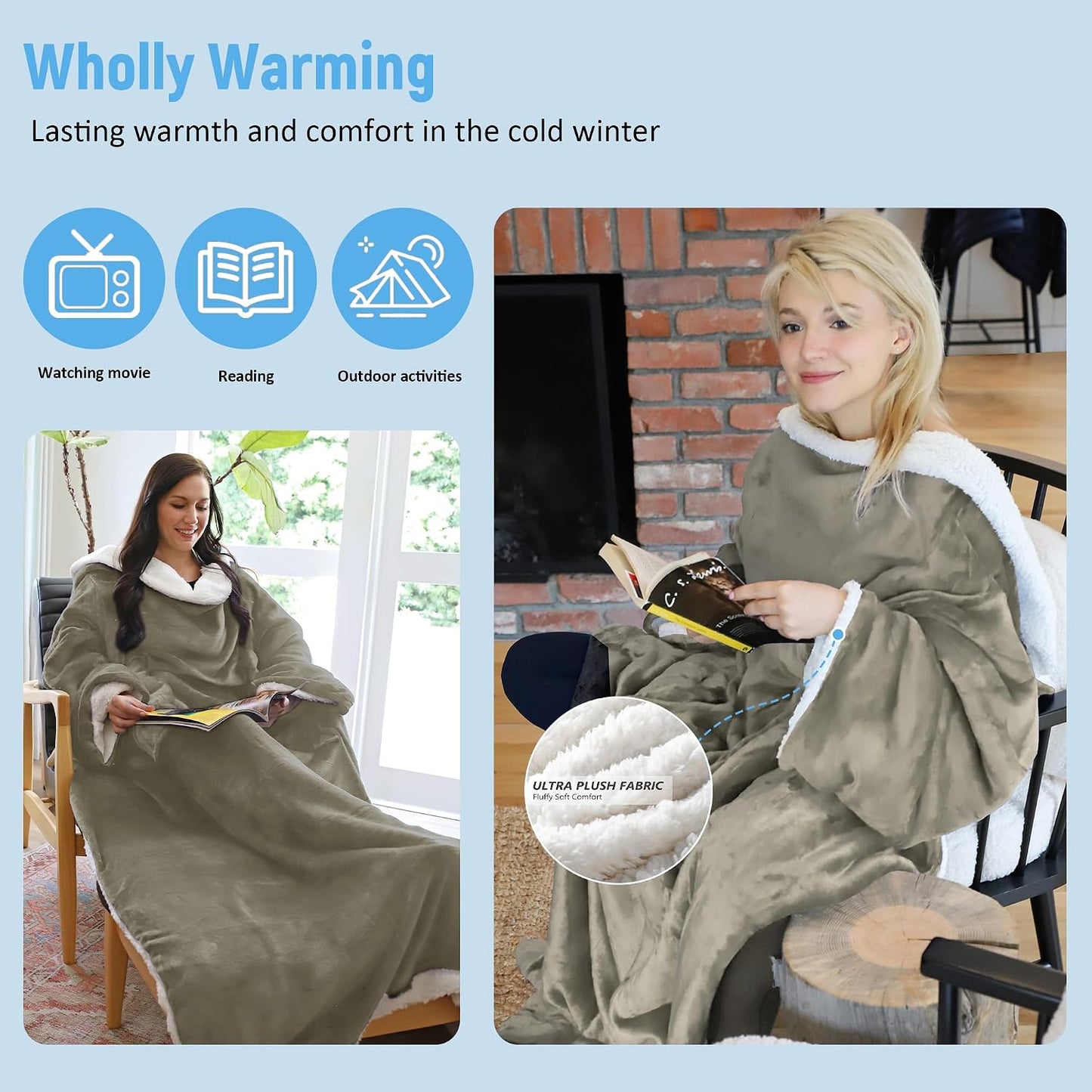 Catalonia Sherpa Wearable Blanket with Sleeves Arms