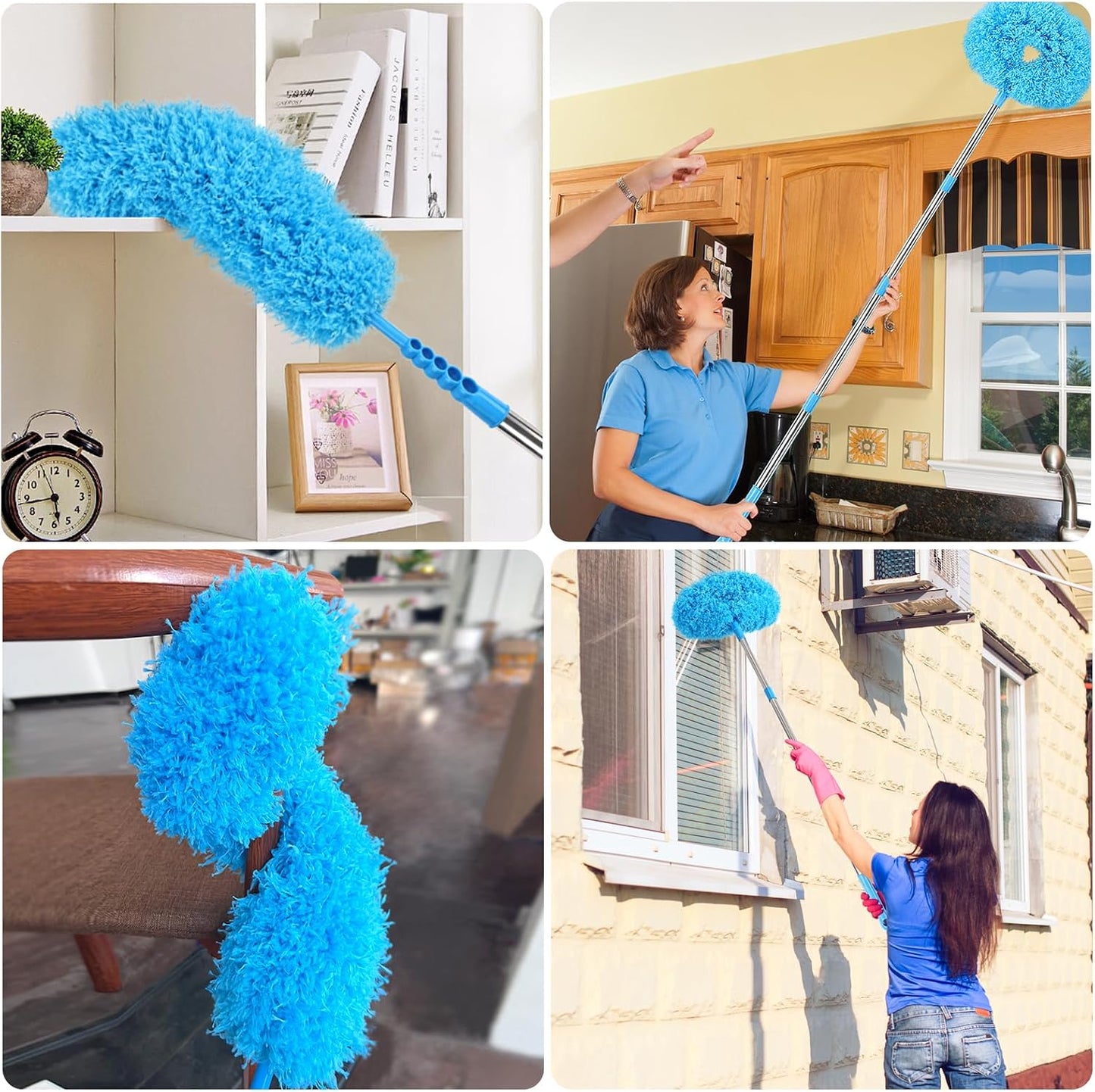 4PCS Microfiber Duster Kit, 3 in 1 Microfiber Dusters Retractable Gap Dust Cleaner and Chenille Duster with 83 inches Extra Long Extension Pole for Cleaning Ceiling Fan, High Ceiling