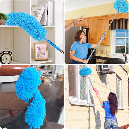 4PCS Microfiber Duster Kit, 3 in 1 Microfiber Dusters Retractable Gap Dust Cleaner and Chenille Duster with 83 inches Extra Long Extension Pole for Cleaning Ceiling Fan, High Ceiling