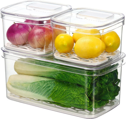 Felli Duo Fresh Produce Saver for Fridge, Fruit Vegetable Container with Vent & Drainage in Bottom for Wash, Colander Strainer Storage Bin for Refrigerator, Berry Lettuce Keeper