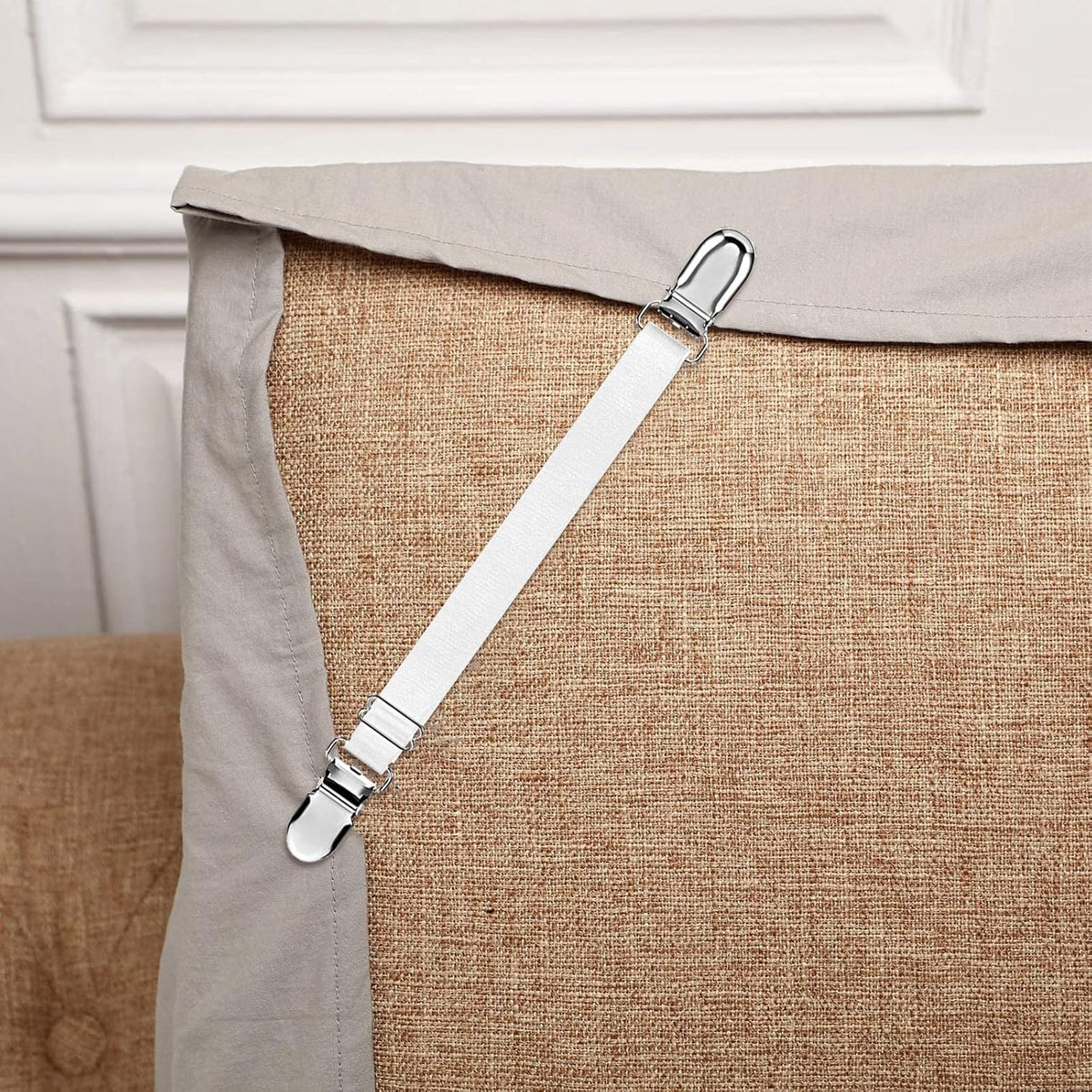 Boao 12 Pcs Bedsheet Strap Elastic Clip, White, 4-8 Inch Length