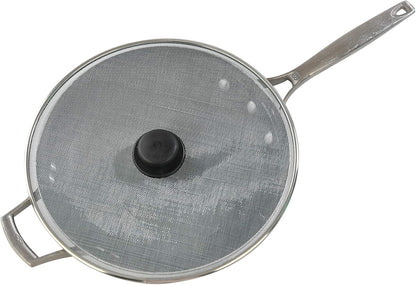 HOME-X Splatter Screen for Frying Pans, Anti-Splatter Lid with Stainless-Steel Mesh, Fry Pan Splash Guard, Set of 2, 11 ¼” Dia. and 9 ¾” Dia.