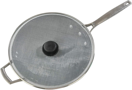 HOME-X Splatter Screen for Frying Pans, Anti-Splatter Lid with Stainless-Steel Mesh, Fry Pan Splash Guard, Set of 2, 11 ¼” Dia. and 9 ¾” Dia.