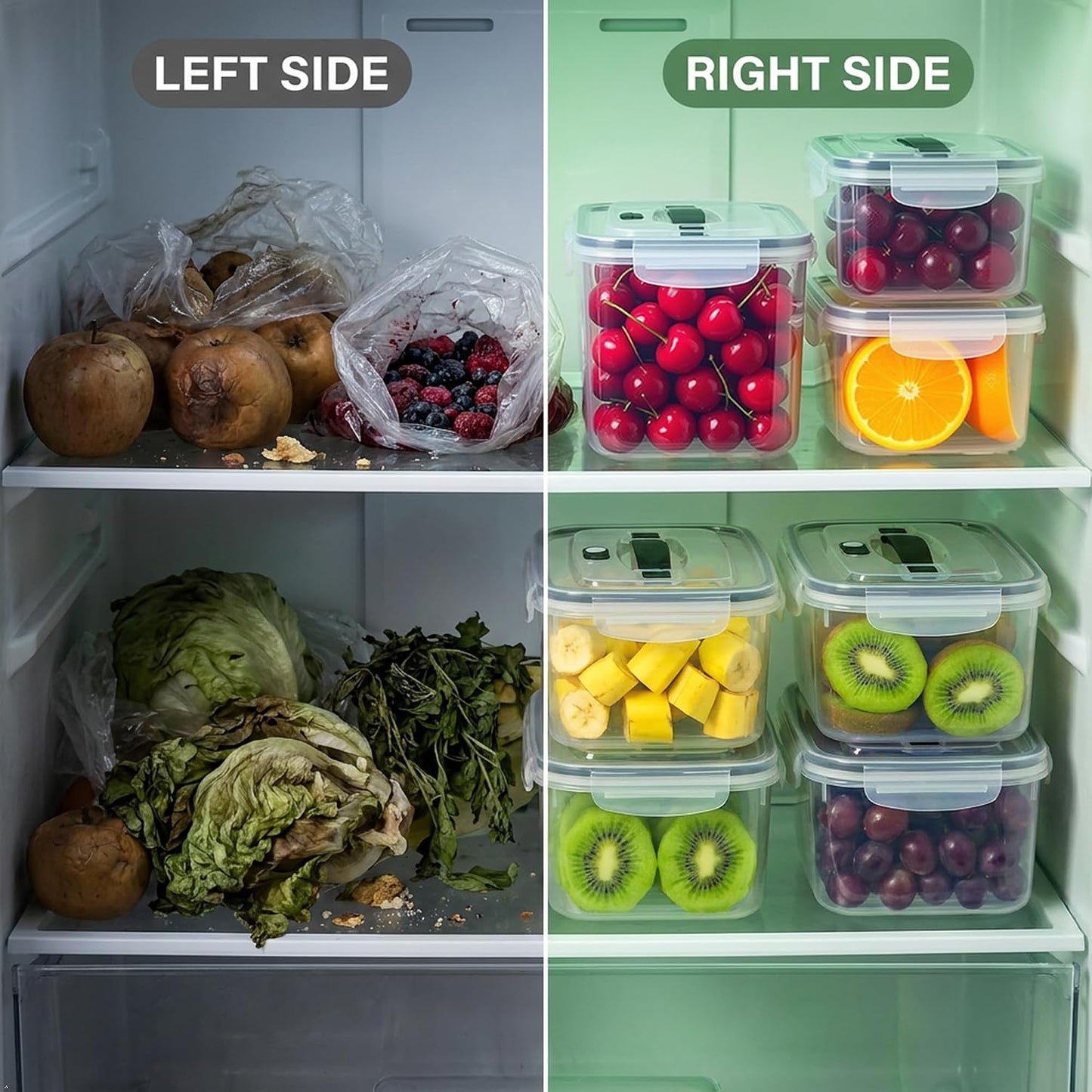KUK 4 Pack Fruit Storage Containers for Fridge, Leakproof Food Containers with Removable Colander, Fruit Containers for Fridge BPA Free Produce Containers Keep Vegetables Berry Meat Fresh Longer