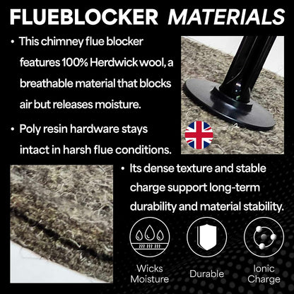 Plug for 5-6 Inch Round Chimney Flue - Fireplace Draft Stopper | 100% Herdwick Wool, Reusable, Balloon Alternative, Works Without Damper, Wood Stove Compatible, Made in England,