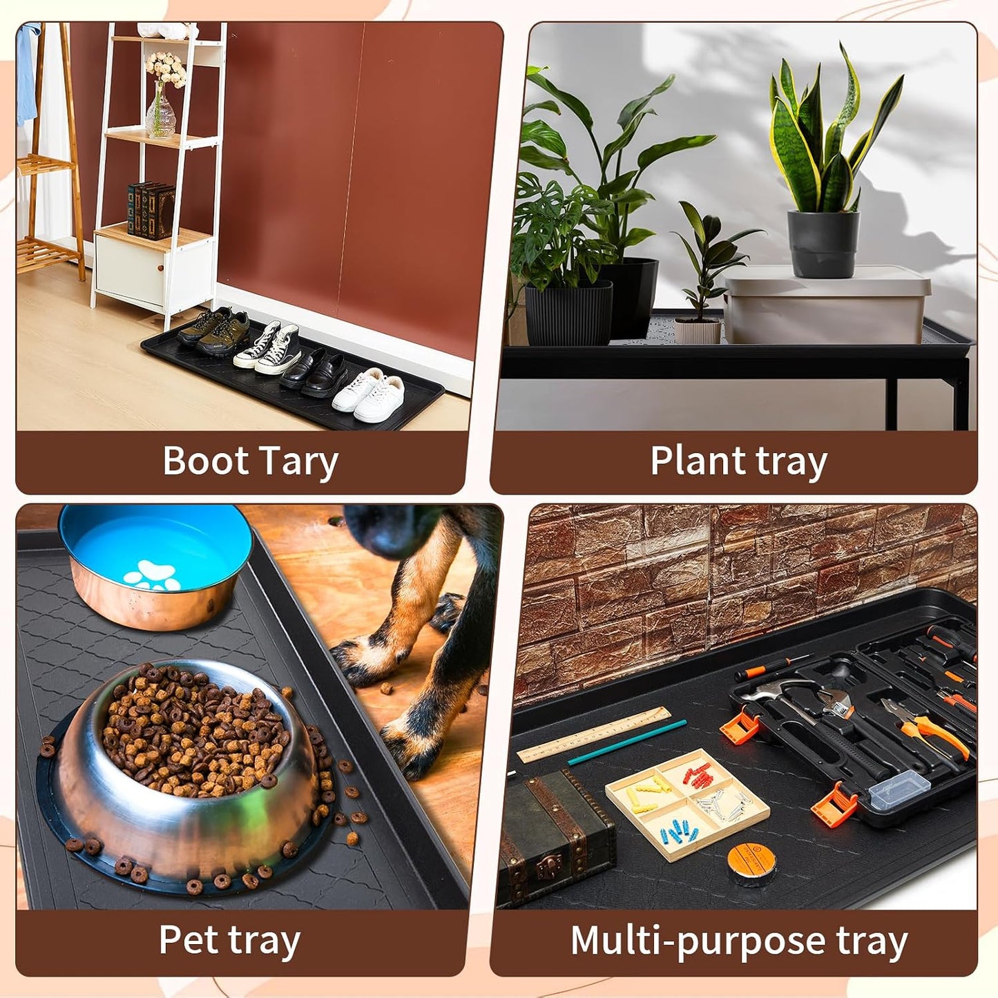 3 Pack Extra Large Boot Tray 40"x20" Long Shoe Mats Boot Storage with Raised Edge Waterproof Plastic Wet Shoe Tray for Entryway Floor Indoor Outdoor Mudroom Multi Use(Black)