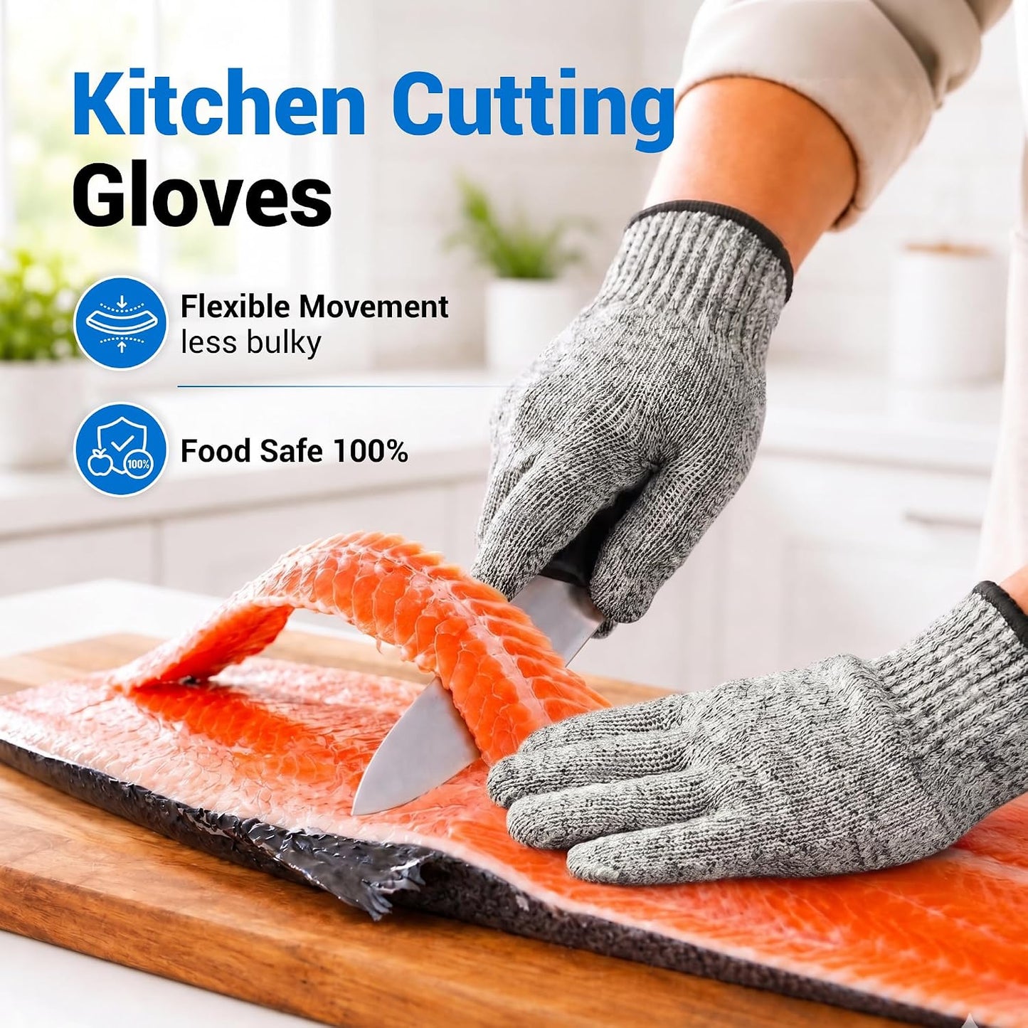 Safe & Savvy Cut Resistant Gloves Food Grade, ANSI A5 Kitchen Safety Gloves for Meat Cutting, Mandoline Slicer, Oyster Shucking, Wood Carving, Fish Fillet & Butcher, Grey (Medium)