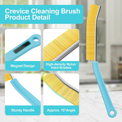 JOYMOOP 4 Pack Crevice Cleaning Brush, Hard Bristle Grout Brush, House Cleaning Supplies, Magnetic Gap Cleaning Brush for Kitchen, Bathroom, Window, Toilet, Multifunctional Cleaning Tools-4 Colors