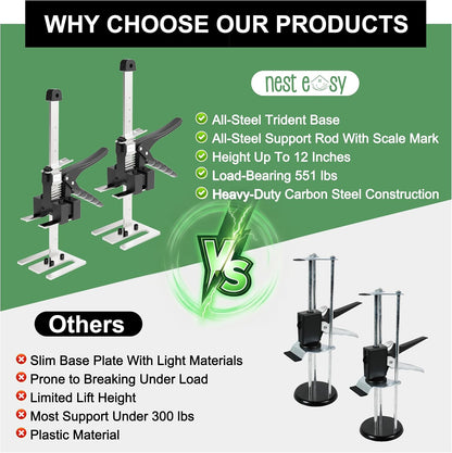 Furniture Jack 2 Pack Labor Saving Arm Jack 12IN Handle, 360 LBS Capacity | Labor-Saving Arm Jack Handle - Ideal for Cabinets, Doors, Windows & Furniture, Hand-Operated Construction Lift Solution Tools