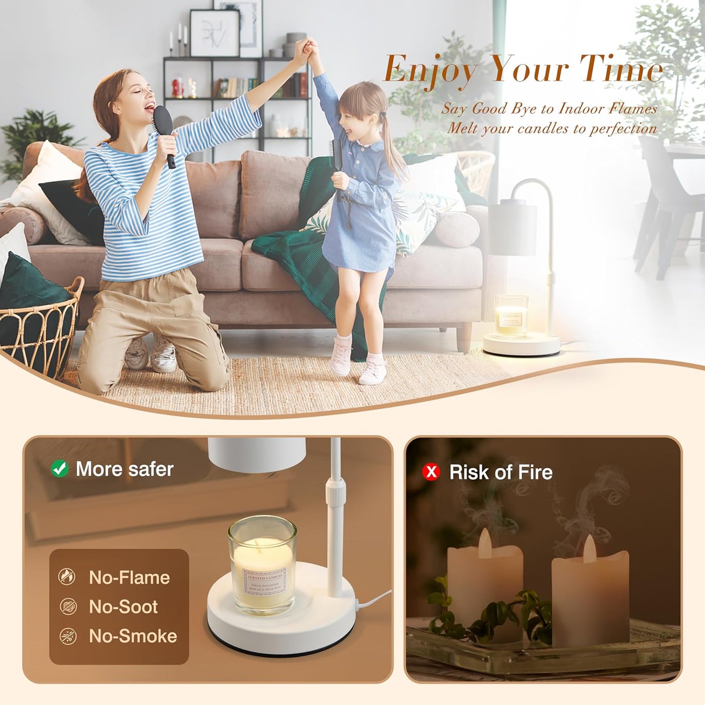 CASTLELIFE Candle Warmer Lamp with Timer & Dimmer, Height Adjustable Electric Wax Melt Warmer for Jar Candles, Gifts for Mom Home Decor, White