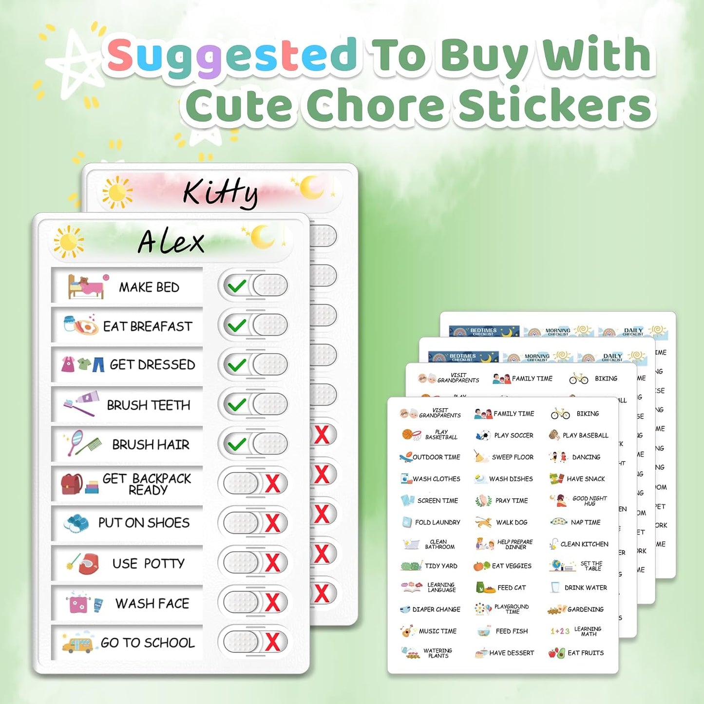 Upgraded Slider Dry Erase Chore Chart for Kids, Whiteboard Magnetic Chore Chart for 2 Kids, Reusable Morning/Bedtime Routine Chart for Kid Toddlers Teens Adult, Visual Schedule for Kid with Autism