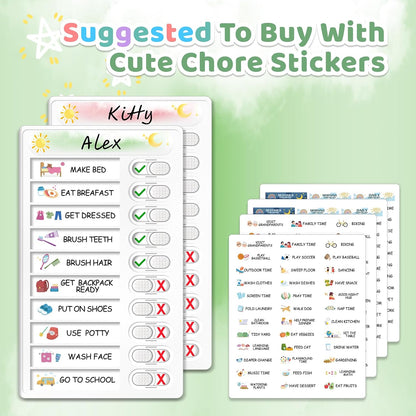 Upgraded Slider Dry Erase Chore Chart for Kids, Whiteboard Magnetic Chore Chart for 2 Kids, Reusable Morning/Bedtime Routine Chart for Kid Toddlers Teens Adult, Visual Schedule for Kid with Autism