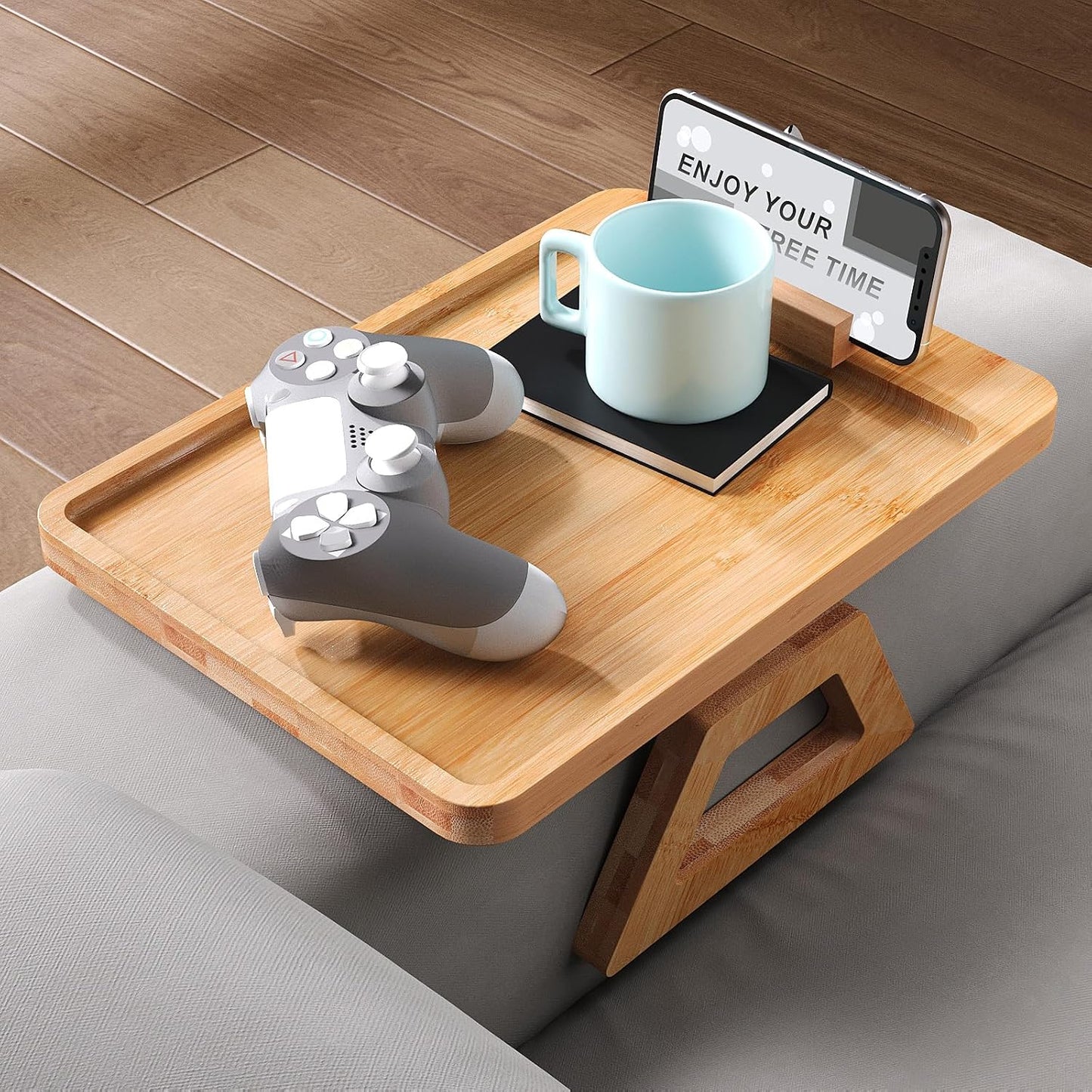 Couch Arm Tray,Bamboo Folding Sofa Tray,Sofa Armrest Trays Clip-On Couch Desk for Drinks,Snacks,Phone,Remote Control（Black）