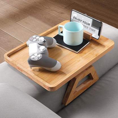 Couch Arm Tray,Bamboo Folding Sofa Tray,Sofa Armrest Trays Clip-On Couch Desk for Drinks,Snacks,Phone,Remote Control（Black）