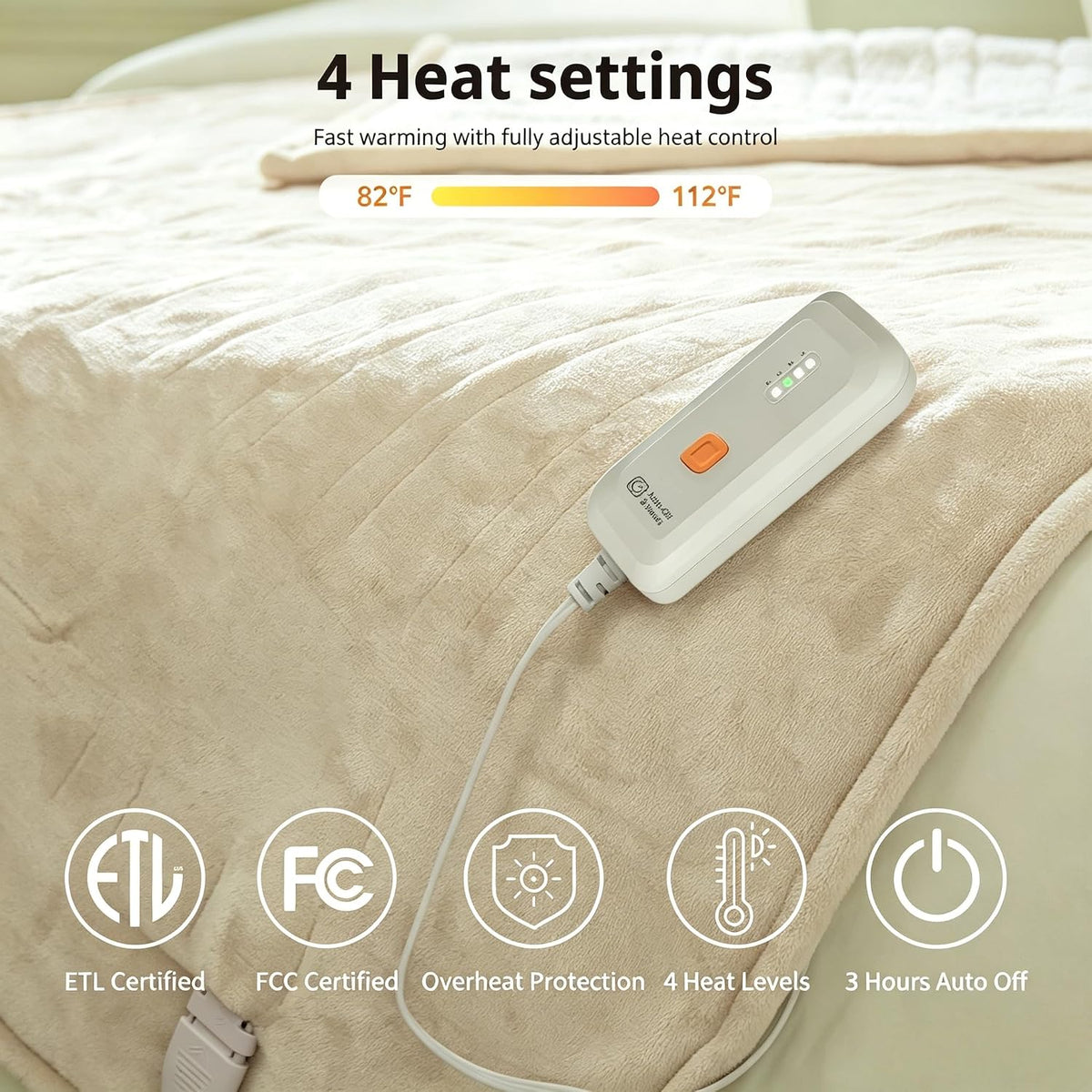 GOTCOZY Heated Blanket-Soft Plush Electric Blanket 50"X60"(Grey)