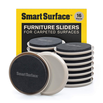 Furniture Sliders for Carpet - 16 Pack - 3.5" Round | 8295 Coasters for Heavy Furniture - Protect Your Carpeted Floors - For Mom to Movers and More