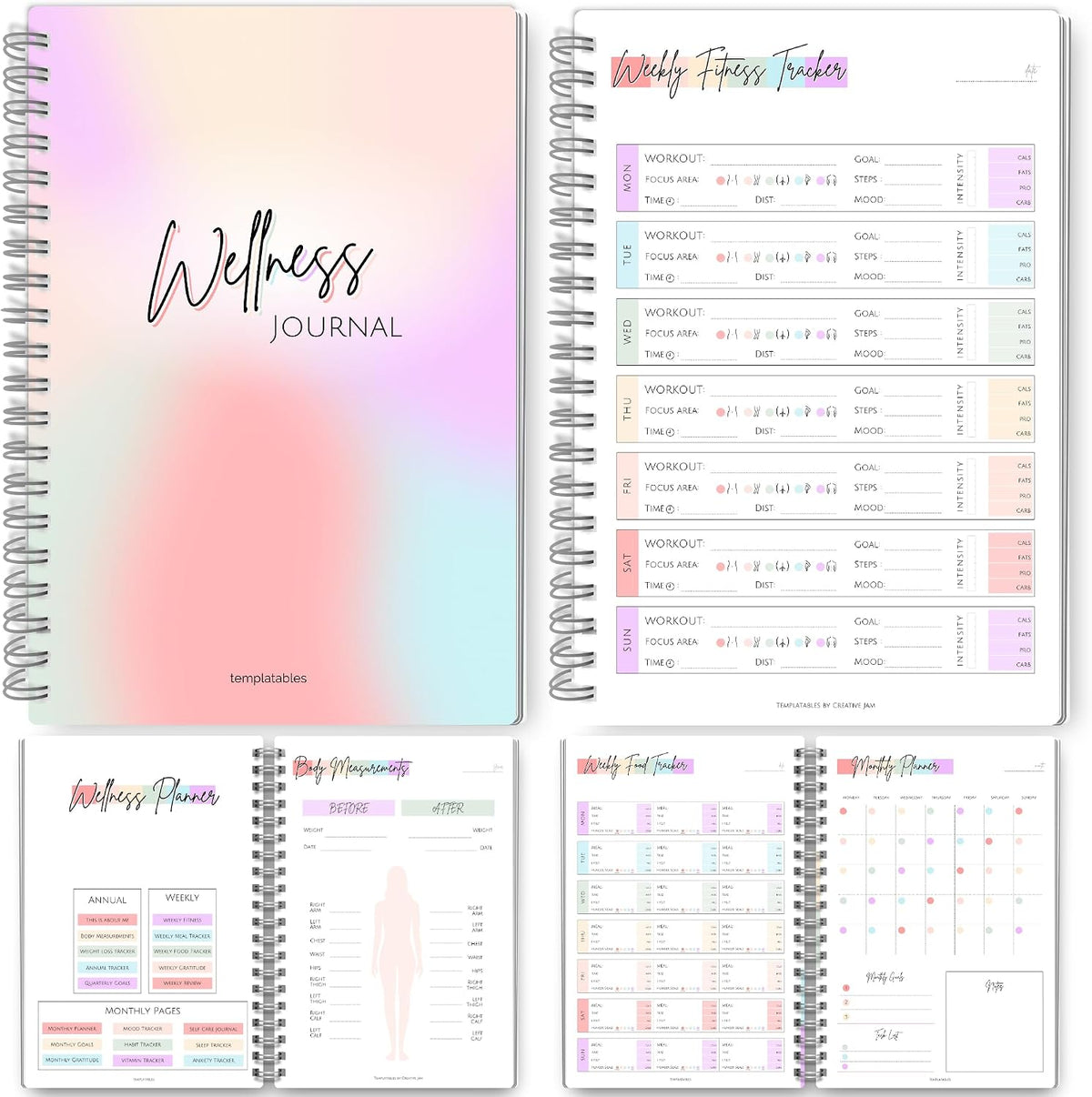 Wellness Journal - 90 Day Health, Fitness, Gratitude, Mindfullness, Wellbeing, Habit, Goals, Diet & Food Tracker - A5 (Pastel Rainbow)