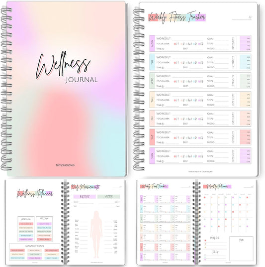 Wellness Journal - 90 Day Health, Fitness, Gratitude, Mindfullness, Wellbeing, Habit, Goals, Diet & Food Tracker - A5 (Pastel Rainbow)