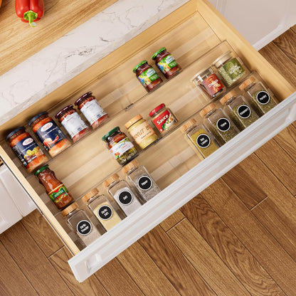 8-Pack Spice Drawer Organizer, Expandable Acrylic Seasoning Rack (13" to 26") with Anti-Slip Mat, Kitchen Spice Rack Holds up to 56 Jars (Jars Not Included)