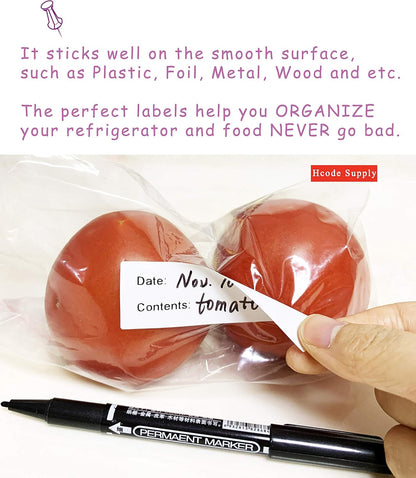 Hcode 2 x 3'' Self-Adhesive Removable Freezer Food Labels- Easy Clean Leaves No Residue- Cooler Food Storage Freezer Stickers Plastic Paper Perfect for Reusable Containers 300 Stickers (2x3 Fill in)