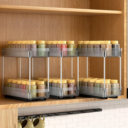 Pull Out Spice Rack Organizer for Cabinet, 3 Packs Slide Out Spice Racks Organizer, Spice Cabinet Organizers, Cabinet Size Need:12'' Highx11'' Deepx5'' Wide,Each Tier Hold 10 Spice Jar - 2 Tier, Black