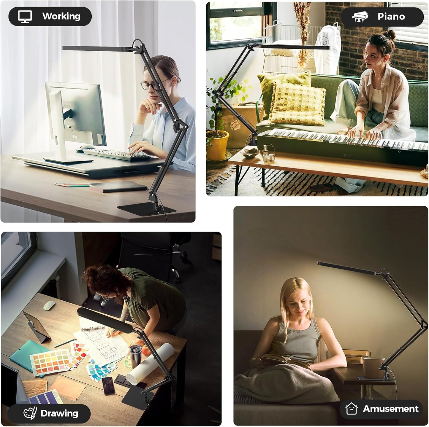 SKYLEO Desk Lamp for Home Office, Eye Comfortable LED Desk Light for Long Hours, Adjustable Swing Arm with Memory Function, Black