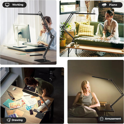 SKYLEO Desk Lamp for Home Office, Eye Comfortable LED Desk Light for Long Hours, Adjustable Swing Arm with Memory Function, Black