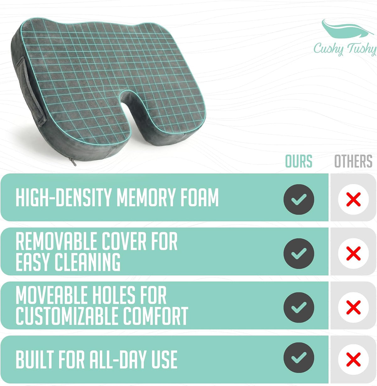 Cushy Tushy Premium Foldable Travel Seat Cushion - for Relief of Lower Back, Sciatic, Butt and Tailbone Pain - for Home & Office Use, Perfect for Travel or Driving - Coccyx Seat Cushion