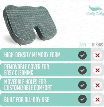 Cushy Tushy Premium Foldable Travel Seat Cushion - for Relief of Lower Back, Sciatic, Butt and Tailbone Pain - for Home & Office Use, Perfect for Travel or Driving - Coccyx Seat Cushion
