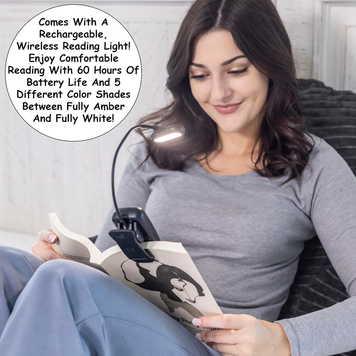 Homie Reading Pillow with Reading Light and Wrist Support, Has Arm Rests, and Back Support for Bed Rest, Lounging, Reading, Working on Laptop, Watching TV (Gray)