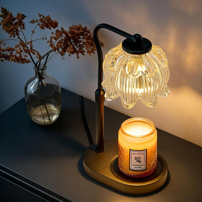 CASTLELIFE Electric Candle Warmer Lamp with Timer & Dimmer, Height Adjustable Wax Warmer for Jar Candles, Flower Wax Melter with Wood Base, Home Decor House Warming Gifts for Women Mom, Natural Wood