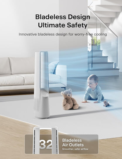 PELONIS 40" 90° Oscillation Bladeless Fan for Bedroom with Remote, White | Bladeless Cooling Tower Fan with 6 Speeds, 4 Modes, 26 ft/s, Brushless DC Motor, Quiet 22dB, 7-Hr Timer for Home, Office Use