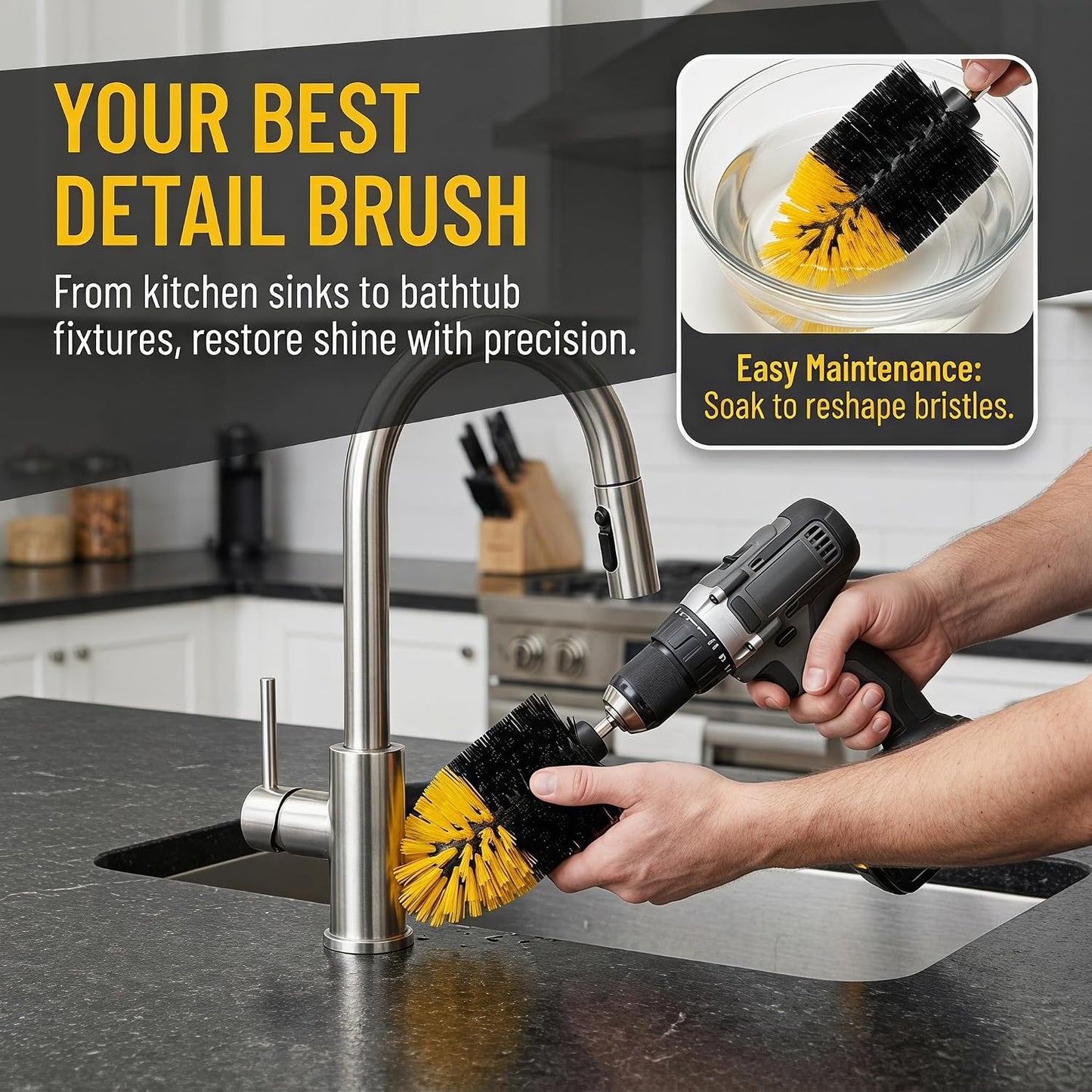 2 Pack 1/4″ Corner Drill Brush Attachments for Cleaning Tile Grout Corners | Sinks, Bathtub & Kitchen Surfaces, Hex Shank Power Scrubber Brush for Drill, Nylon Bristles, Tapered Cone Design