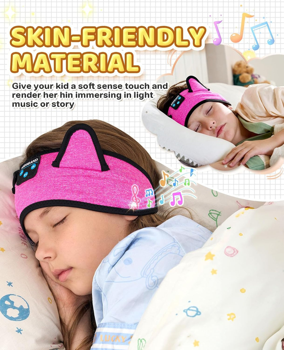 KIDSBAND Kids Bluetooth Headphones, Sleep Headband [Wireless & Wired Playback 2in1] Foldable Headphones for School/Travel/Tablet/Sleep