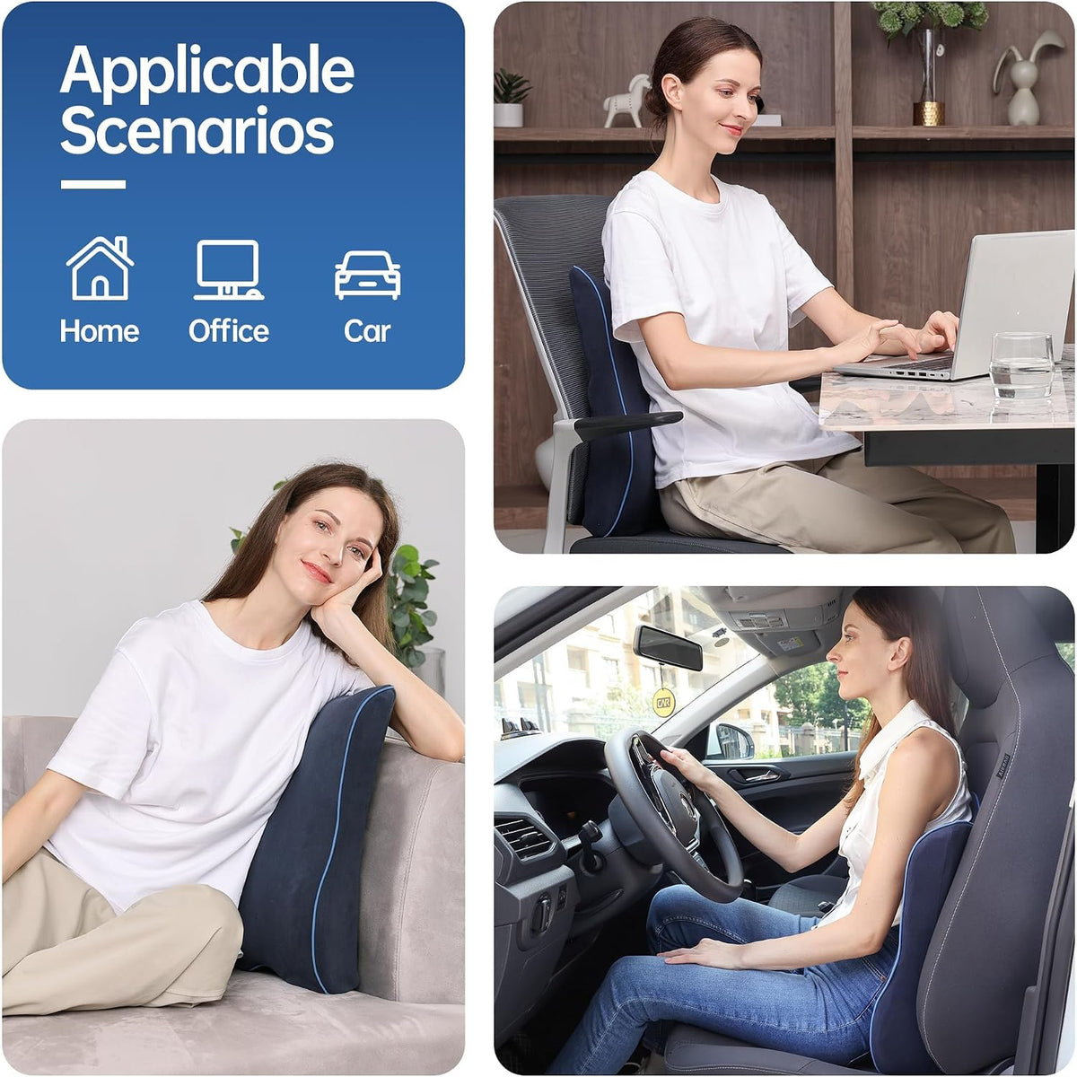 Soft Comfortable Memory Lumbar Support Pillow Back Cushion for Car & Office