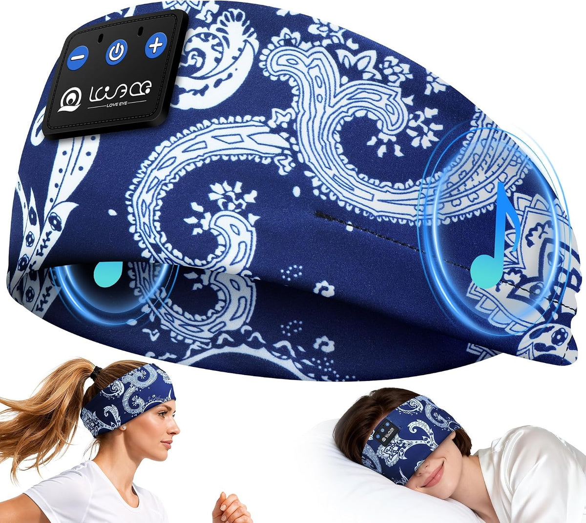 LOVE EYE Wireless Bluetooth 5.4 Sleep Headband Headphones for Side Sleeper